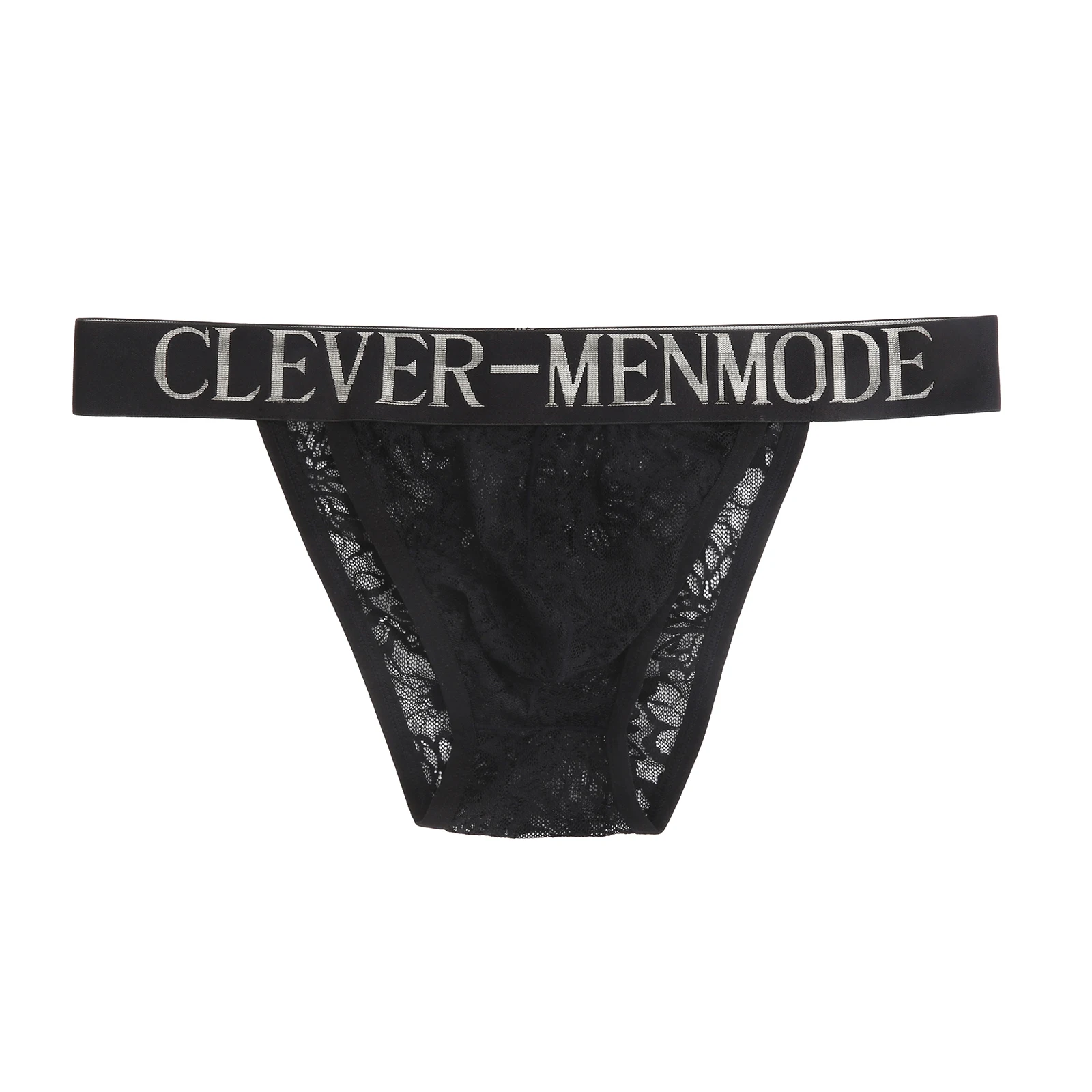 CLEVER-MENMODE Men Sexy Briefs Lace Penis Pouch Underwear Mini Panties High-cut See-Through Underpants Lingerie Wide Waist Band