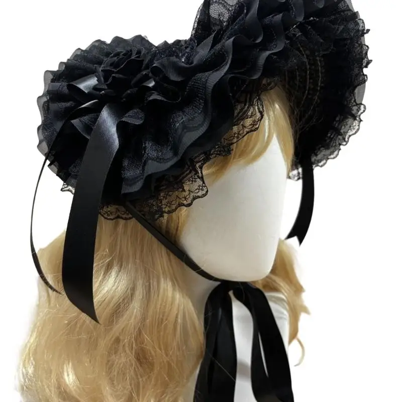 A52E Woven Straw Bonnet Hat Adjustable Ribbon Necktie Hat for Theme Event Dressingup