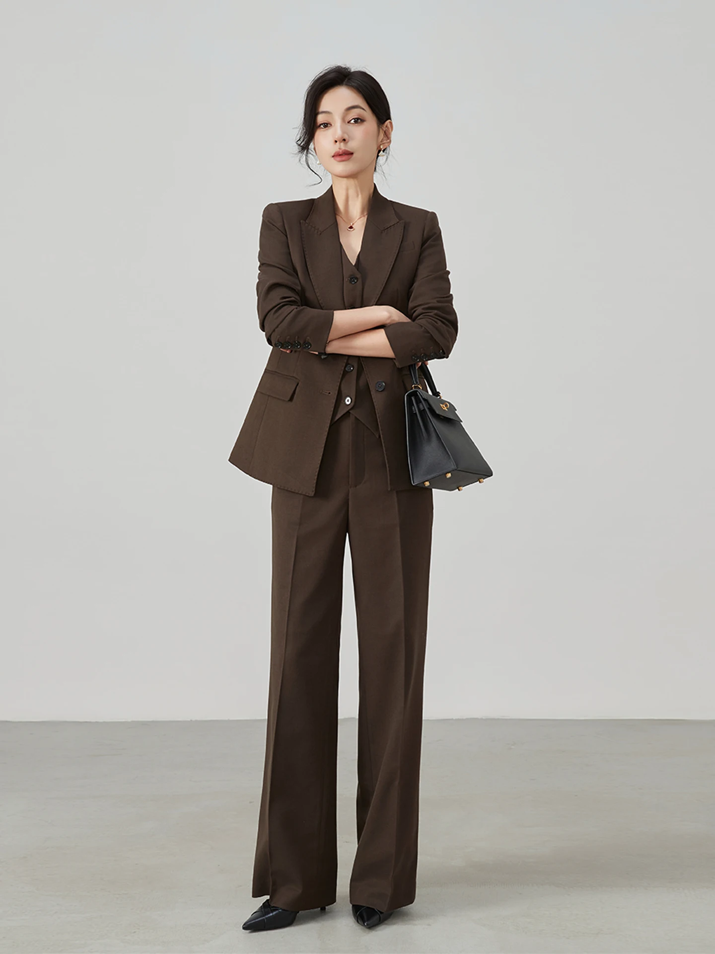 

Thi Wool Busin Suit Set for Women Autumn Winter Warm Profional Formal Coffee Color Slimming Office Workwear Suit