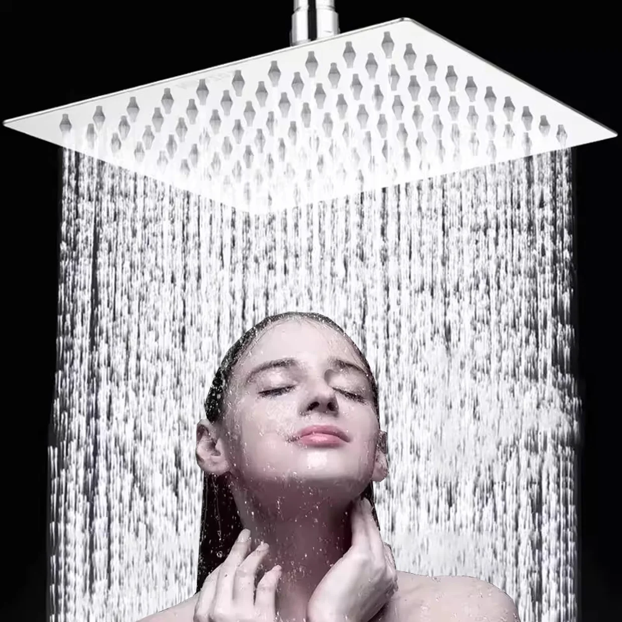 

Upgrade 8'' 10" 12" Stainless Steel High Pressure Waterfall Shower Head Large Flow Pressure Boosting Design Bathroom Showerhead