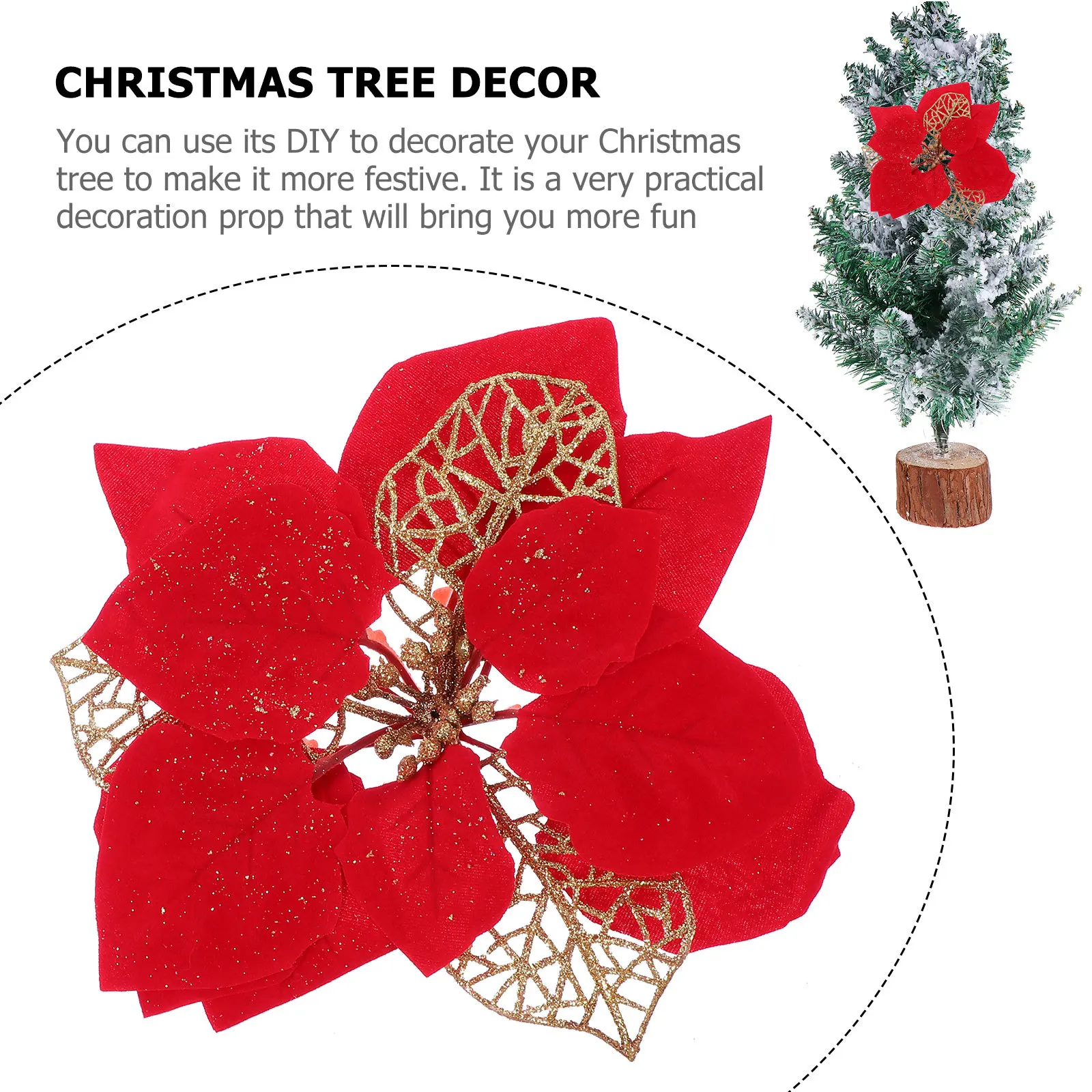 

15Pcs Christmas Flower Decor Artificial Glittery Flowers Xmas Tree Ornament Festival Decoration Christmas Tree Decor