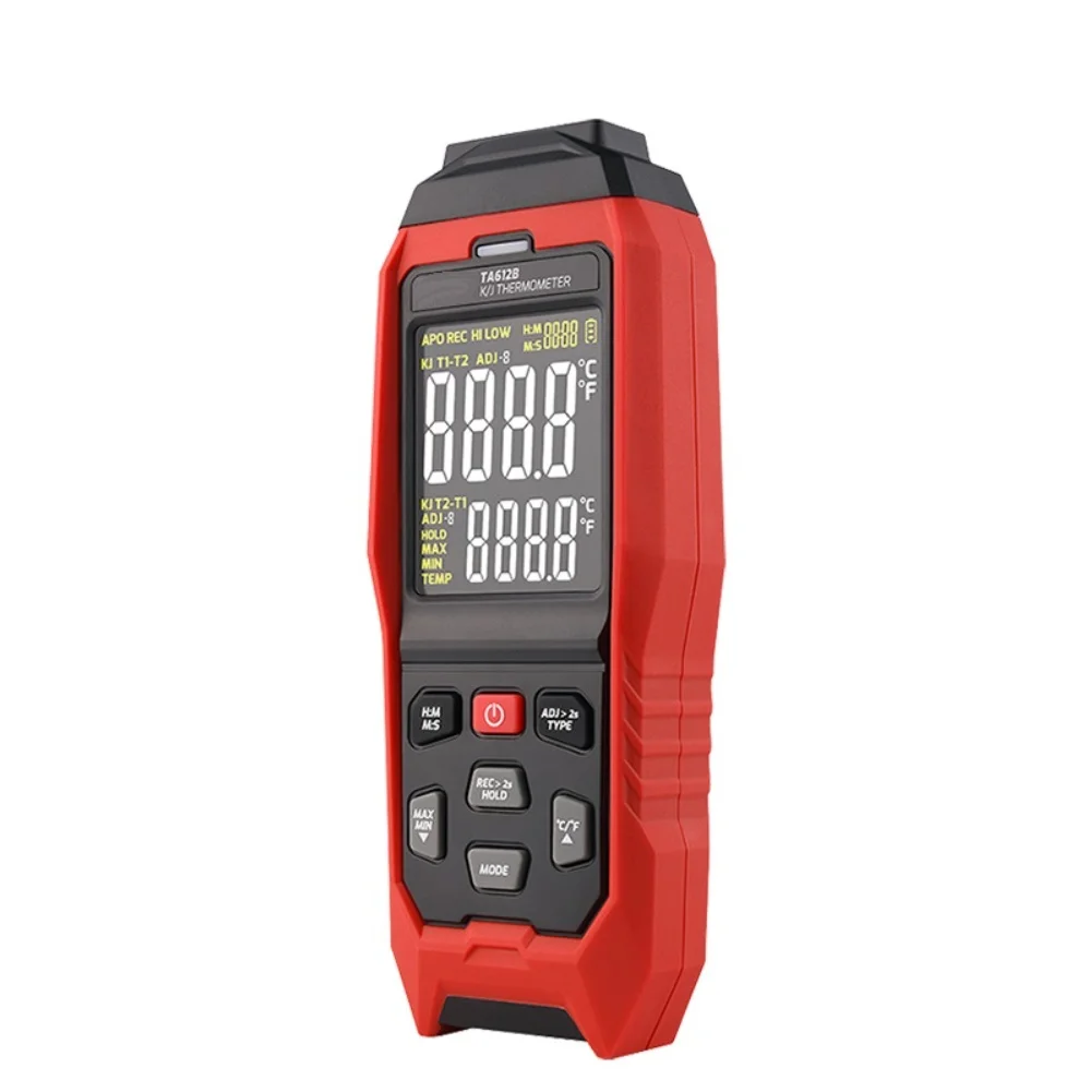 TA612B Dual-Channel Contact Thermometer Supporting K-Type and J-Type Thermocouples with 9999-Record Memory and Interval Timer