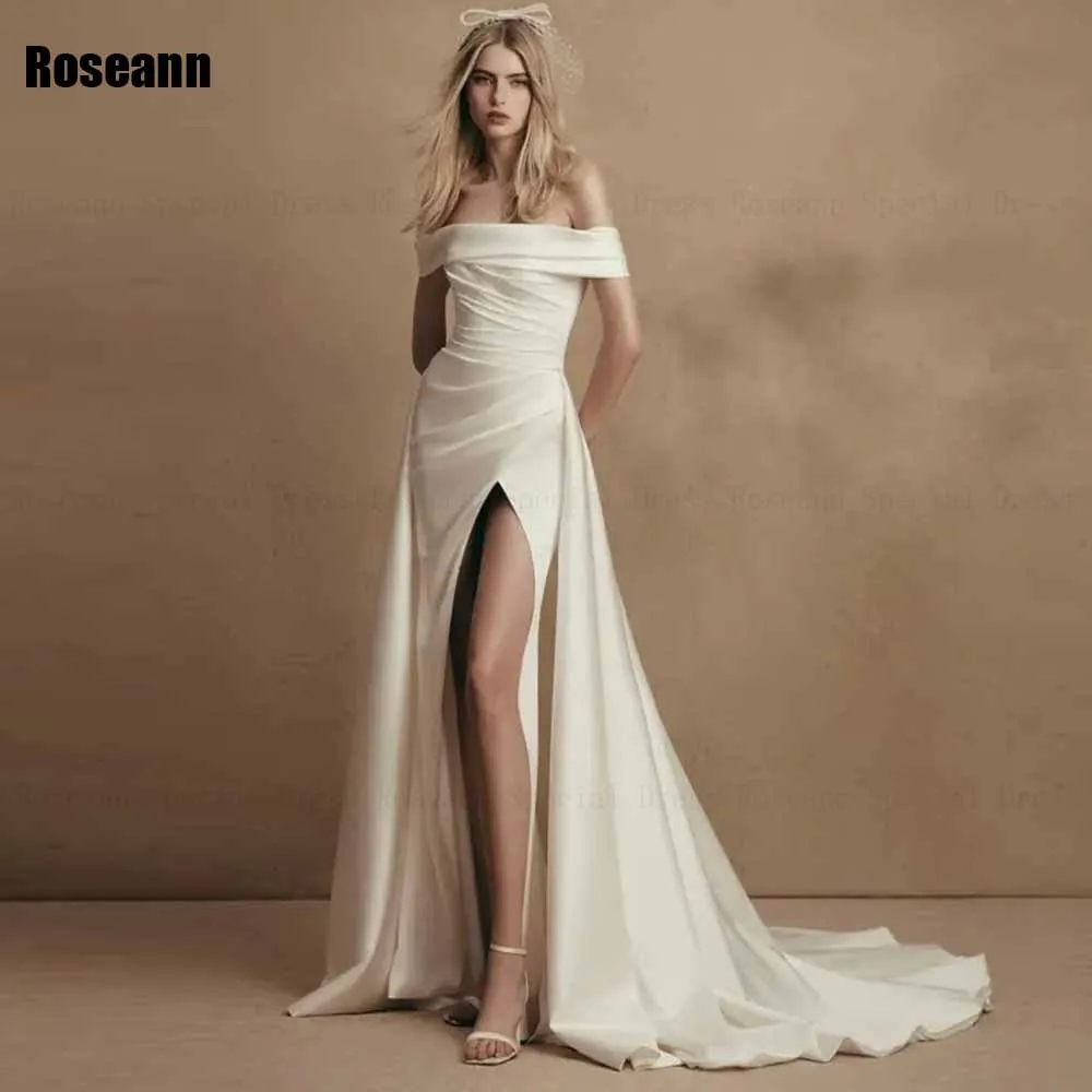 

Exquisite Mermaid Wedding Dresses Strapless Off-The-Shoulder Front Split Sleeveless Bride Dresses Floor Length robe de mariée