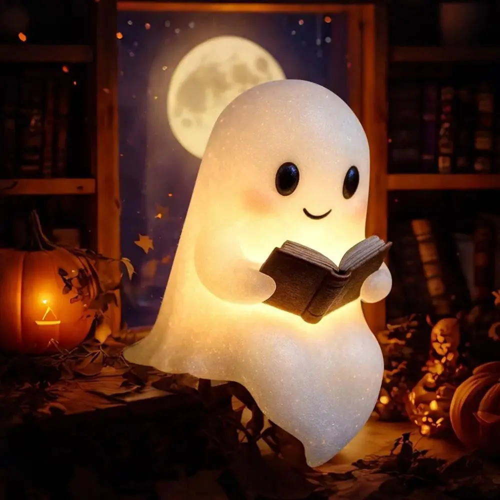 

Cute Ghost Design Ghost Reading Lamp Luminous Statue Sitting Ghost Ghost Night Light Resin Ornaments Reading Book Desk Light