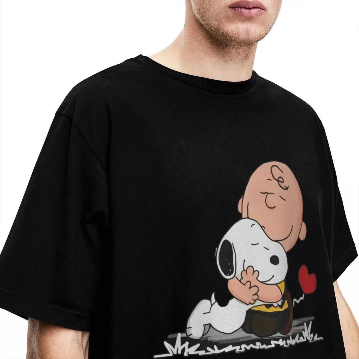 Mens T-Shirt Peanuts Charlie Brown And Snoopy Heart T Shirts Hip Hop Beach Tees Vintage Print Cotton Clothes Plus Size 5XL