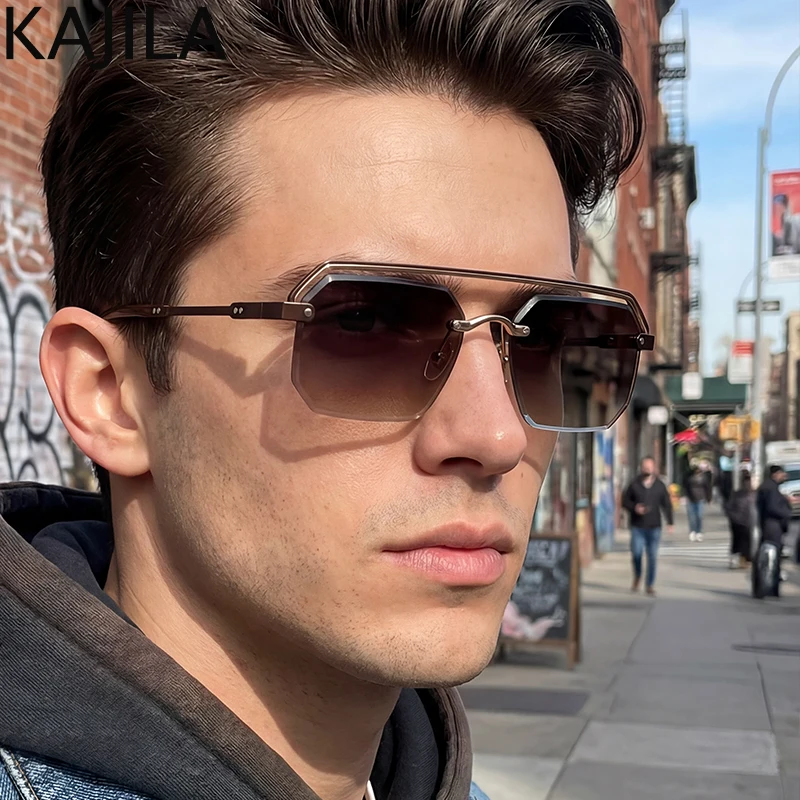 

Steampunk Square Rimless Sunglasses Men 2025 Luxury Brand Vintage Rectangle Frameless Punk Sun Glasses For Male Trendy Shades