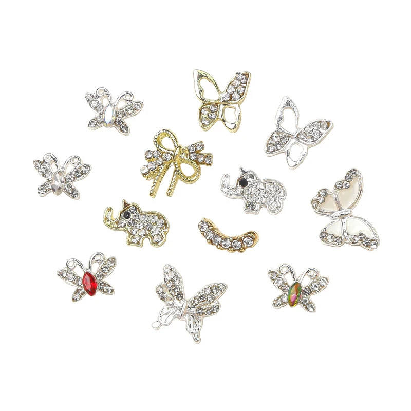 3PCS 3D Mini Crystal Butterfly Nail Art Charms accessori per gioielli in lega di lusso decorazione per unghie strass forniture Salon