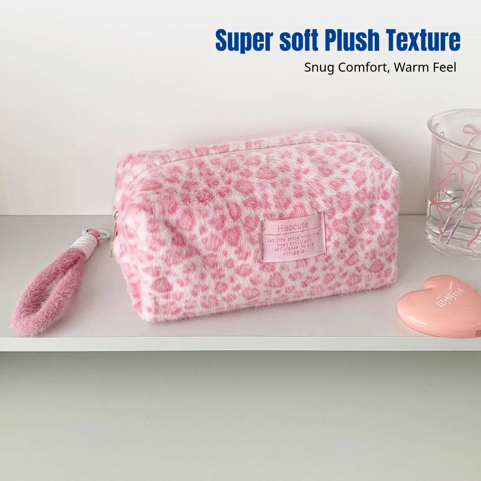Plush Cat Print Makeup Bag, Trendy High-Aesthetic Stationery Case, Portable Pouch for Students, Desktop Organizer