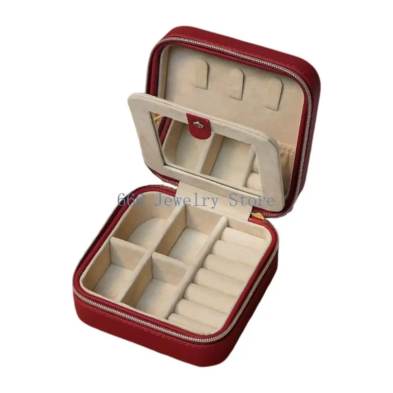 F2TD Practical Multi Compartment Jewelry Storage Box With Velvets Lining Waterproof PU Accessories Holder For Women