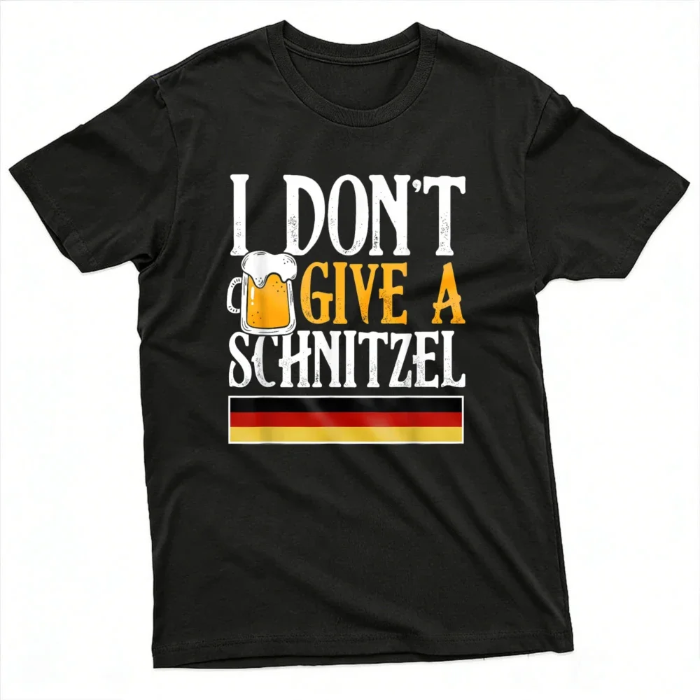 I Dont Give A Schnitzel Beer Germany Flag Men T-Shirt Cotton Summer Short Sleeve Casual Fashion Top for Oktoberfest Party Gift