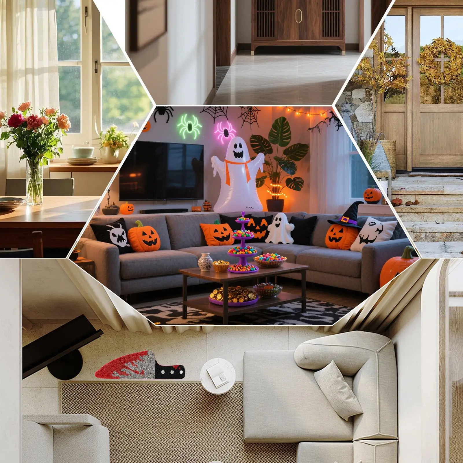 

Ковер на Хэллоуин, реалистичный резак, коврик для ванной комнаты на Хэллоуин, нескользящий ковер для спальни, дома, осенний вход, Рождество