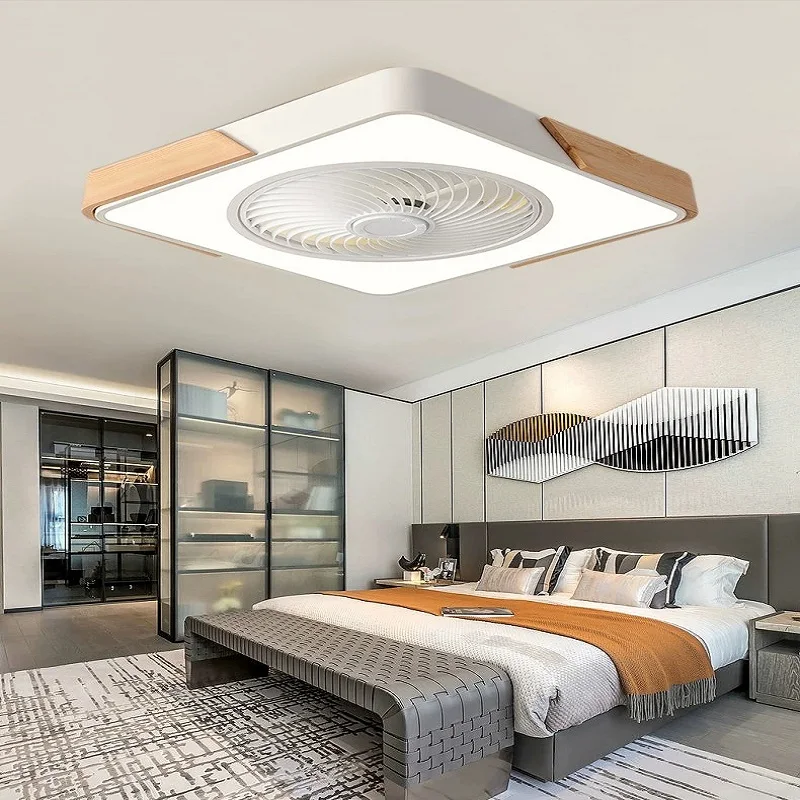 

Modern and simple Nordic bedroom ceiling fan lamp ultra-thin pendant lamp white square fan lamp
