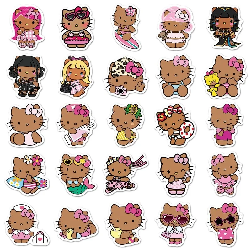 50pcs Kawaii Sanrio HelloKitty 낙서 노트북 스티커 귀여운 만화 Kt 고양이 꽃병 병 패치 장식 어린이 장난감