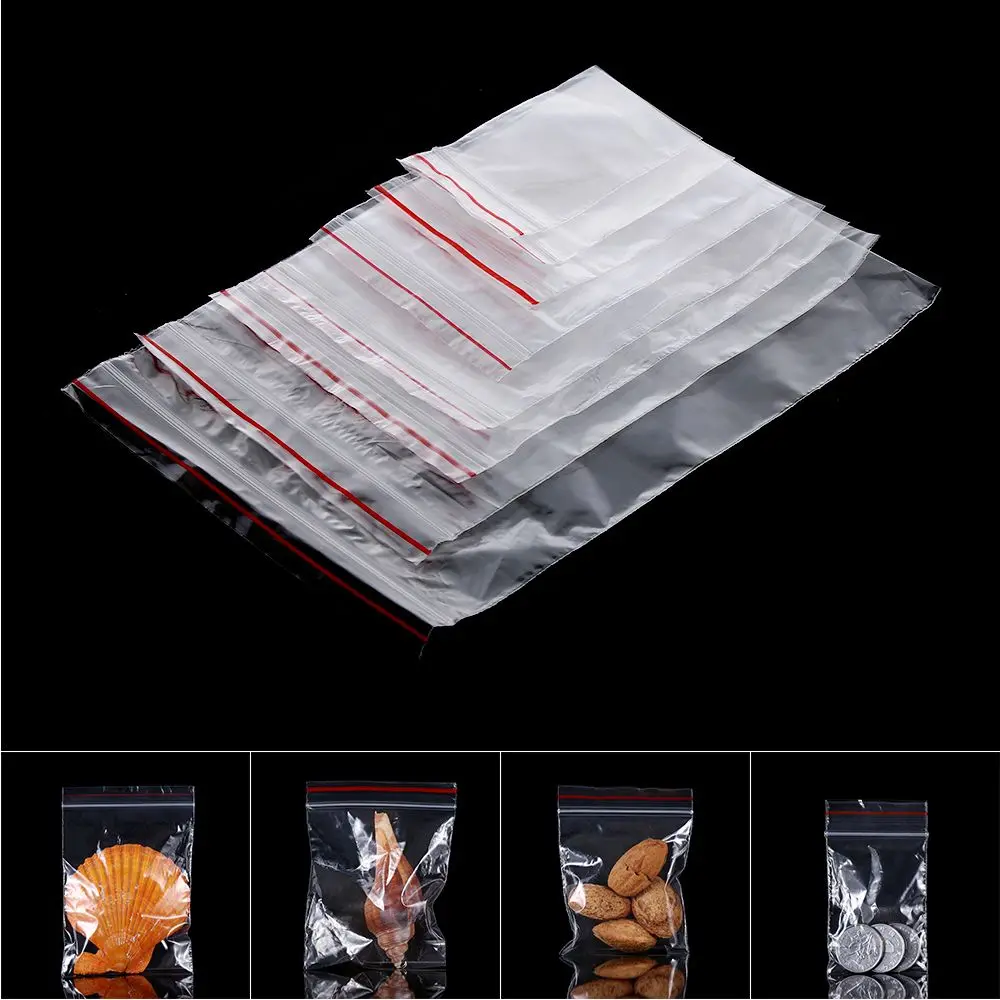 100 pcs/pack Reclosable Jewelry Zip Bag Plastic Self Adhesive Bag PE Pouch Poly Clear Bags (Thickness 0.05mm)