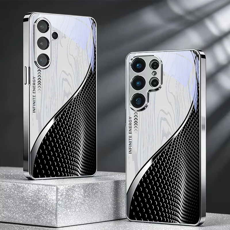 Monochrome Tech Wave Electroplated Silver Phone Case For Samsung A34 A54 A15 A35 A55 A06 A16 A36 A56 A07 A17 A37 A57 Back Cover