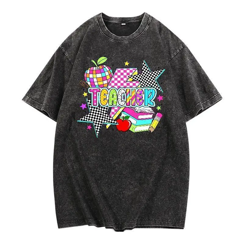 

Retro Teacher T-Shirt Women's 90s Aesthetic Graphic Tee Back To School Gift Vibrant Education Print Top Trendy Teacher