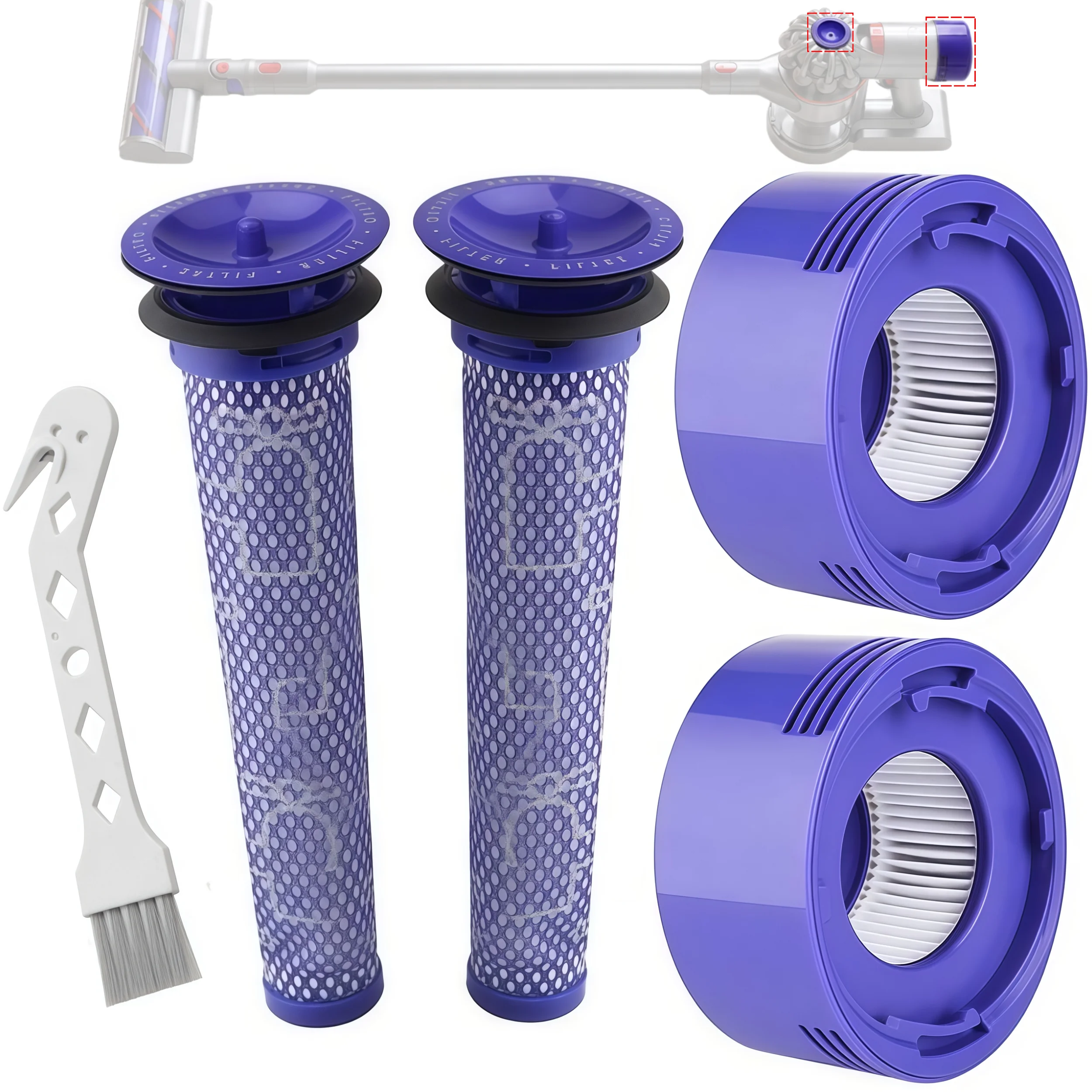 2 filtres pré-HEPA et 2 filtres post-HEPA, pièces de rechange compatibles avec les accessoires pour aspirateur Dyson V7, V8 Animal et Absolute.