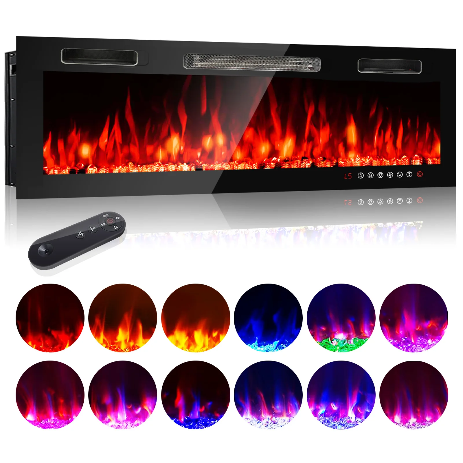 Home Electric Fireplace Insert, Decorative Simulated Flame Firebox for Background Wall Heating