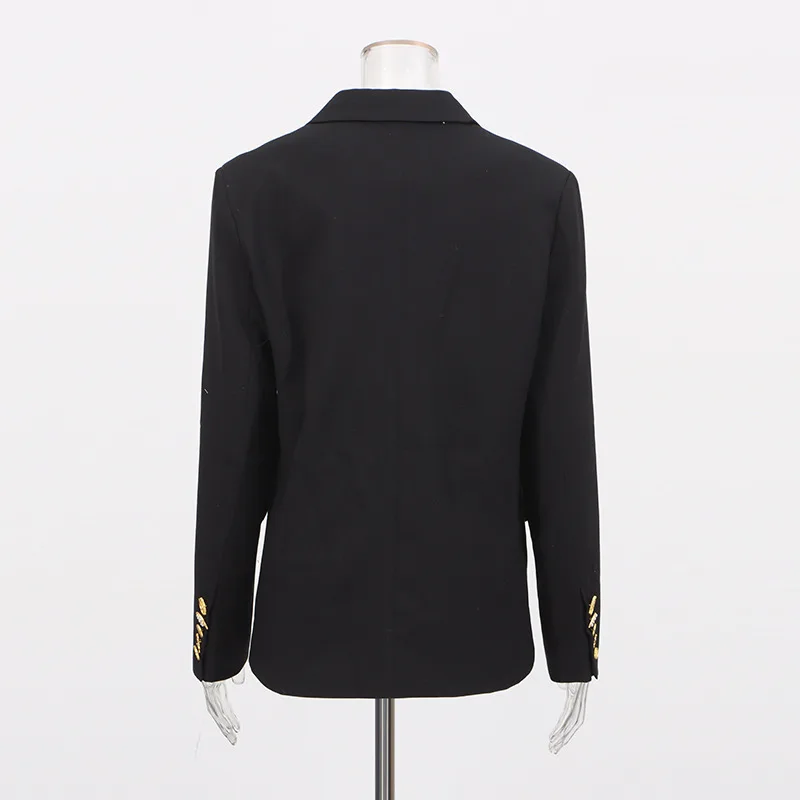 HKSH السترة للنساء جيوب مزدوجة الصدر بدوره إلى أسفل طوق سليم صالح أنيقة مزاجه المد مكتب سيدة نمط معاطف HK10750