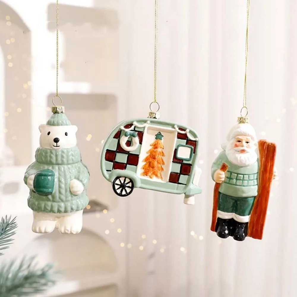 

3D Santa Claus Figurine Pendant Plastic Colorful ChristmasTtree Hanging Ornaments DIY Christmas Scene Layout Supplies New Year