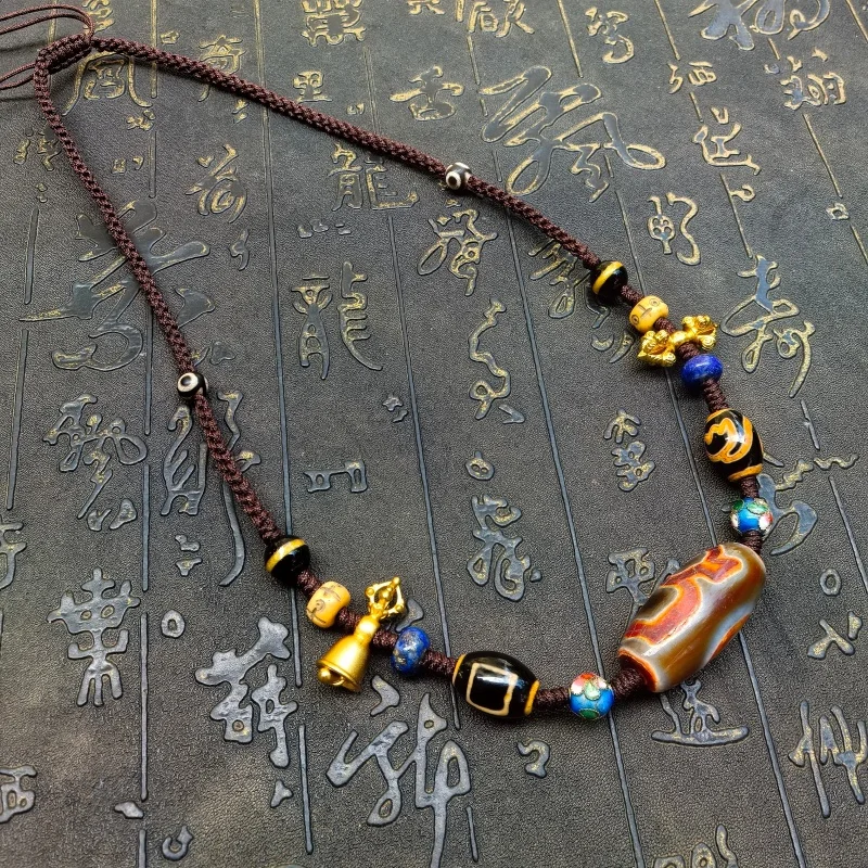 

Тибетский Бог богатства, небесно-земля, лотос, 3-глаза, агатовые бусины, плетение ручной работы, ожерелье, бесплатная доставка