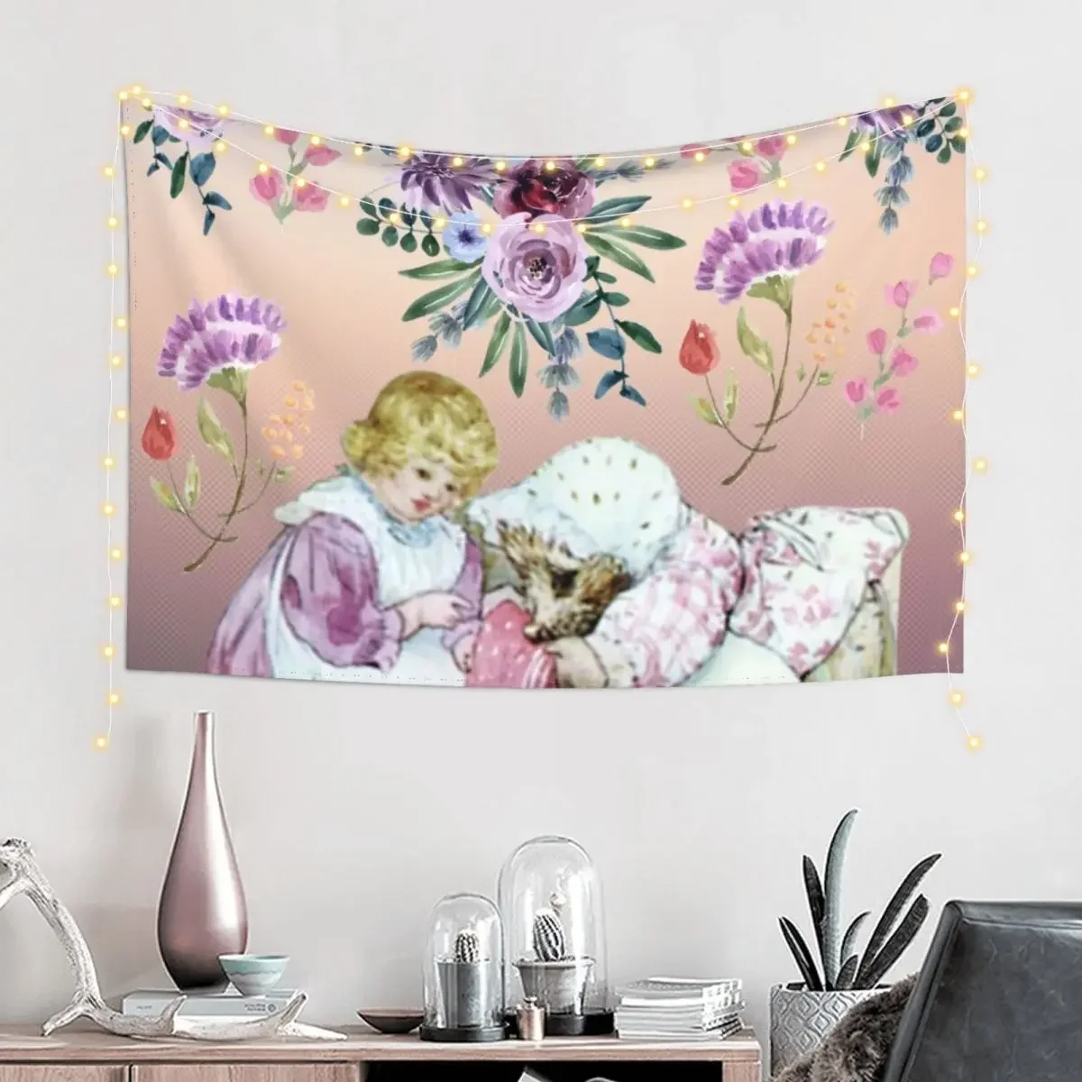 Mrs. Tiggy Wink and watercolor flowers Tapestry Wall Coverings Home Decorations House Decoration Tapestry