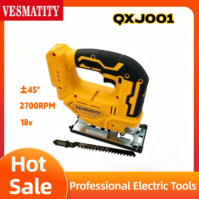 Vesmatity 2700RPM Brushless Curve Saw 20V Cordless Electric Jig Saw Portable Multifunction Adjustable Woodworking Tool Pro