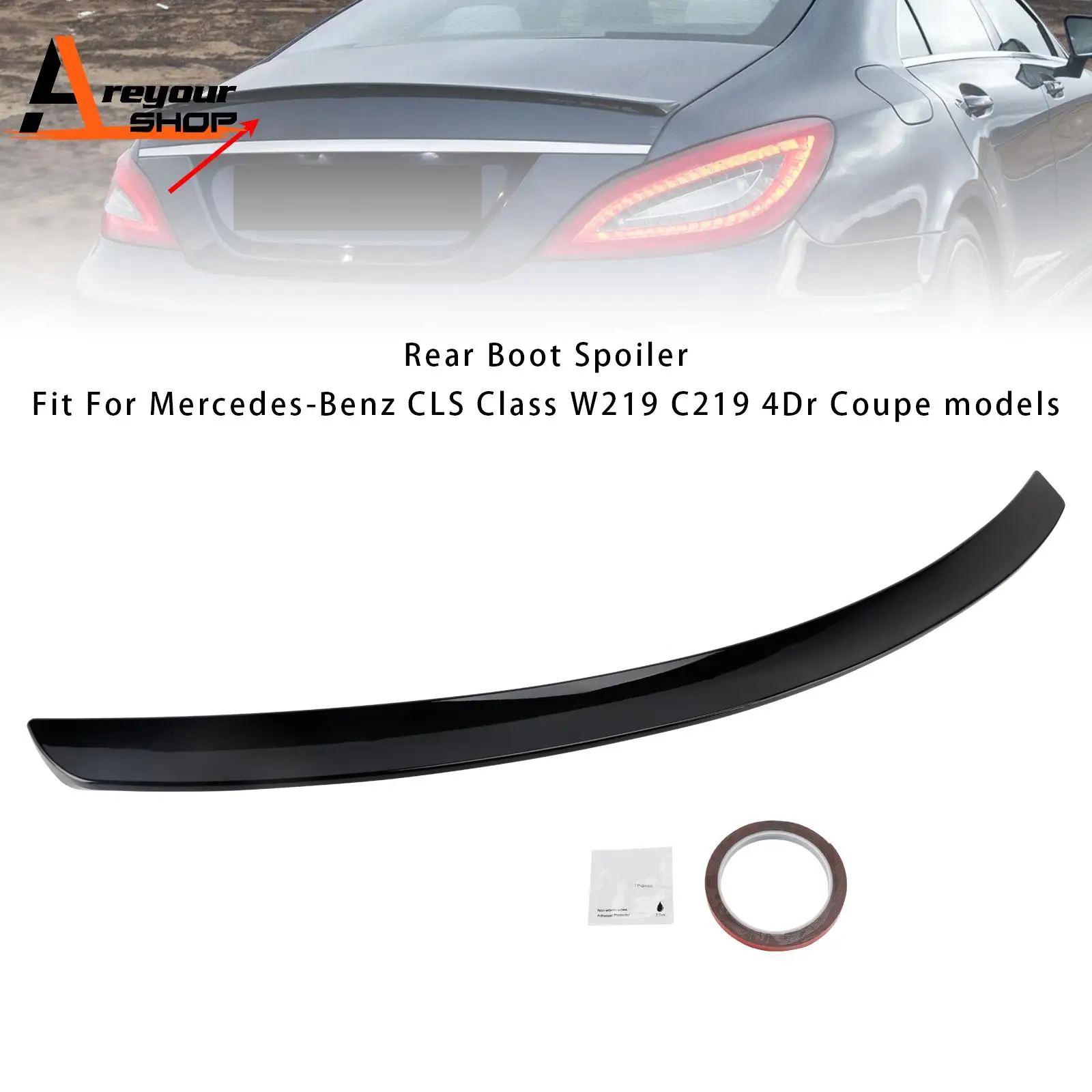 

Gloss Black Rear Boot Spoiler for Mercedes-Benz CLS-Class W219 AMG Style 2005 2006 2007 2008 2009 2010