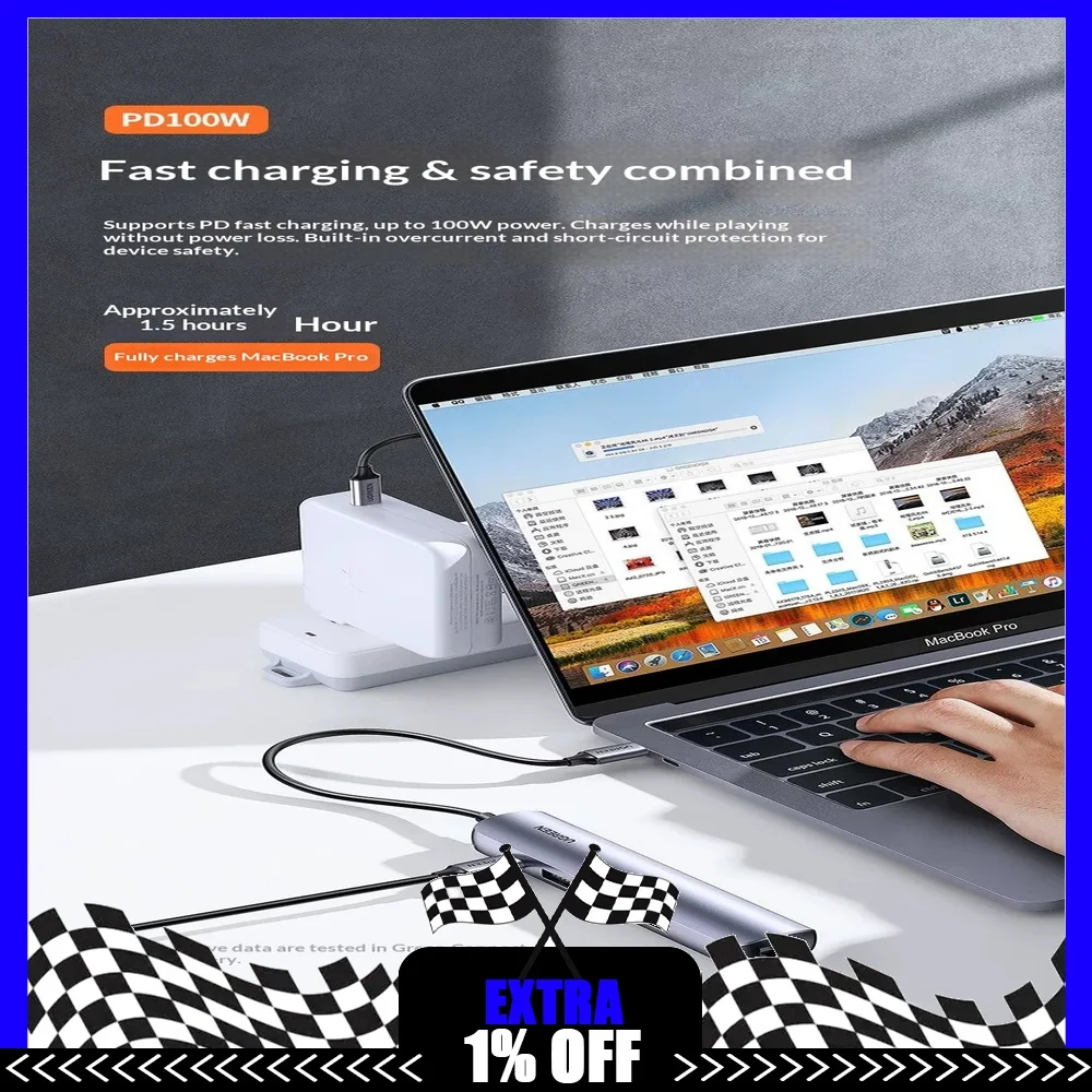 UGREEN CM418 10919 5 in 1 USB C Hub 4K HDMI Gigabit Ethernet 100W PD 2 USB 3.0 Multiport Adapter for MacBook Laptop