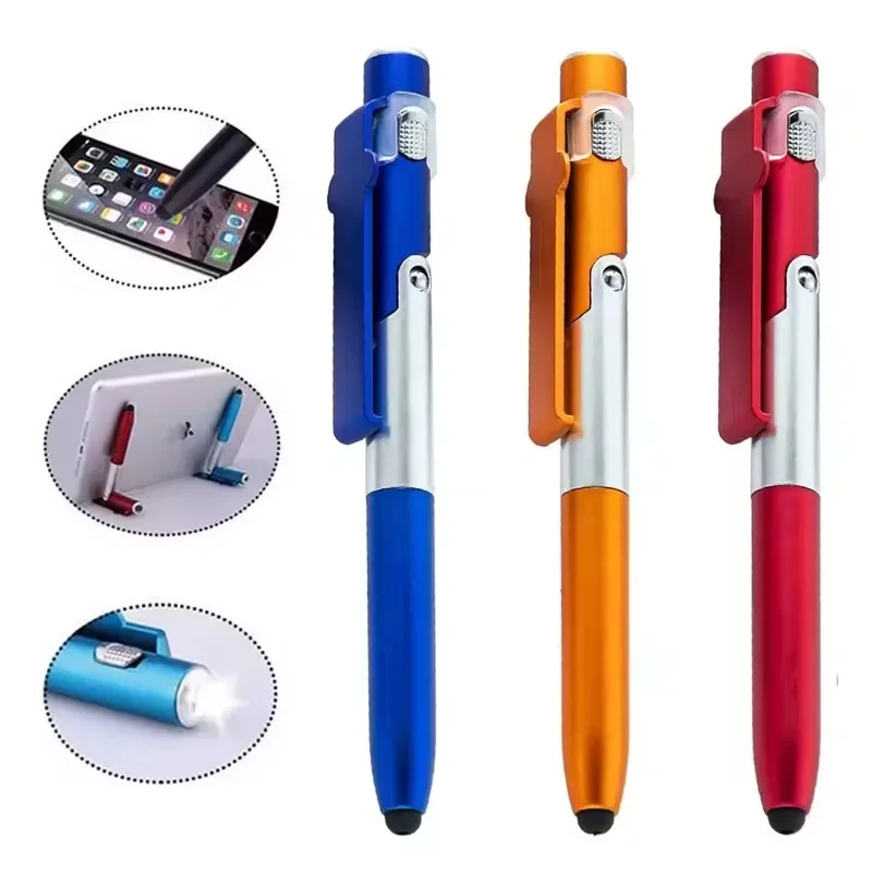 4 In 1 Multifunction Ballpoint Pen with LED Light Fold Phone Holder Night Read Writing Pencil Office School Student Stationery view 2