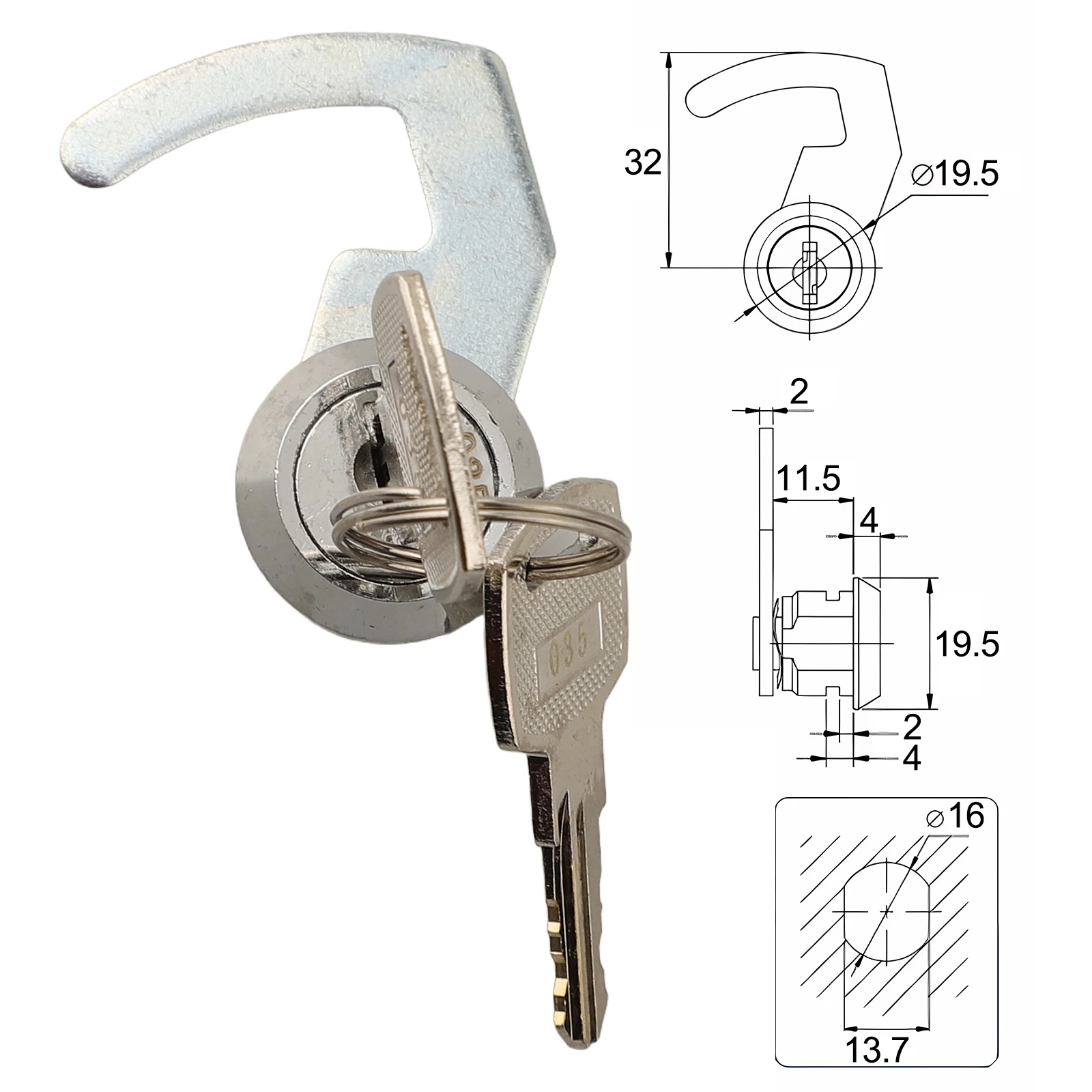 1set Lock & Hook With 2pcs Keys For Cam Lock With Quick Clip For Cash Drawer Locker Metal Cabinet Flight Box Lock Accessories
