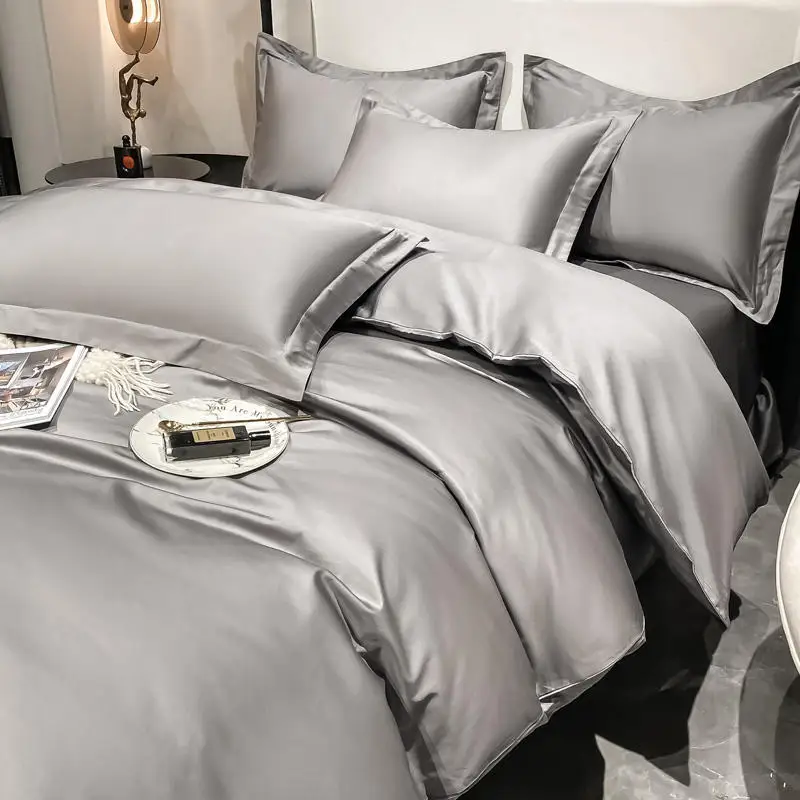 Four-piece set of five-star luxury 100s long-staple cotton solid color hotel bedding duvet cover sheets