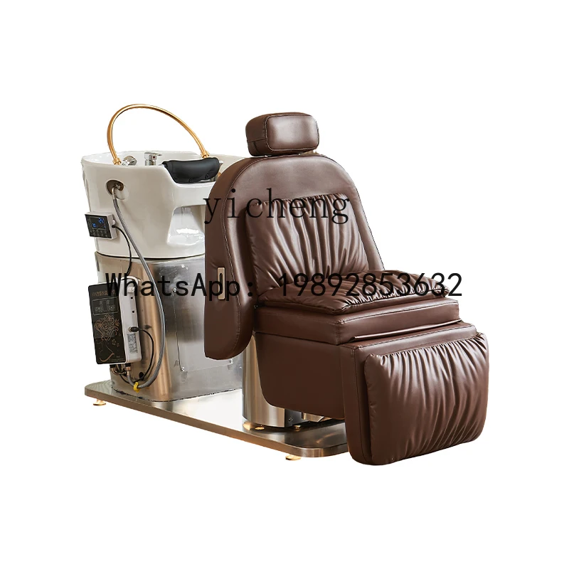 AA  ceramic flush bed caramel brown barber shop semi-reclining rotatable hair salon shampoo bed