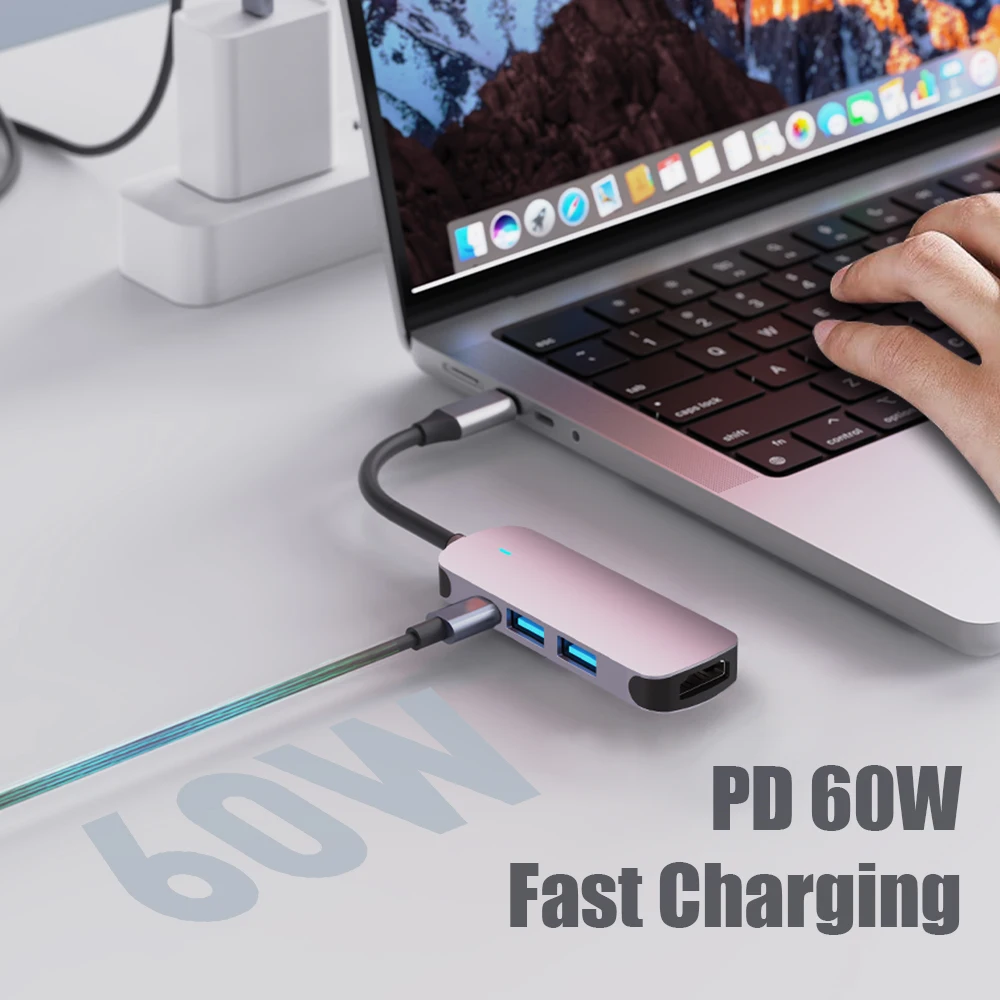 Hub USB 3,1 tipo C a HDMI Multi Splitter Adaptador 4K Thunderbolt 3 USB C Hub con ranura para lector SD TF PD para MacBook Pro Air PC