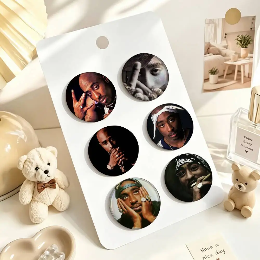 Tupac Shakur Rap Rapper  Enamel Pin Tinplate Round Brooch Cosplay Nijigen Otaku Culture Badge 25mm 32mm 44mm 58mm