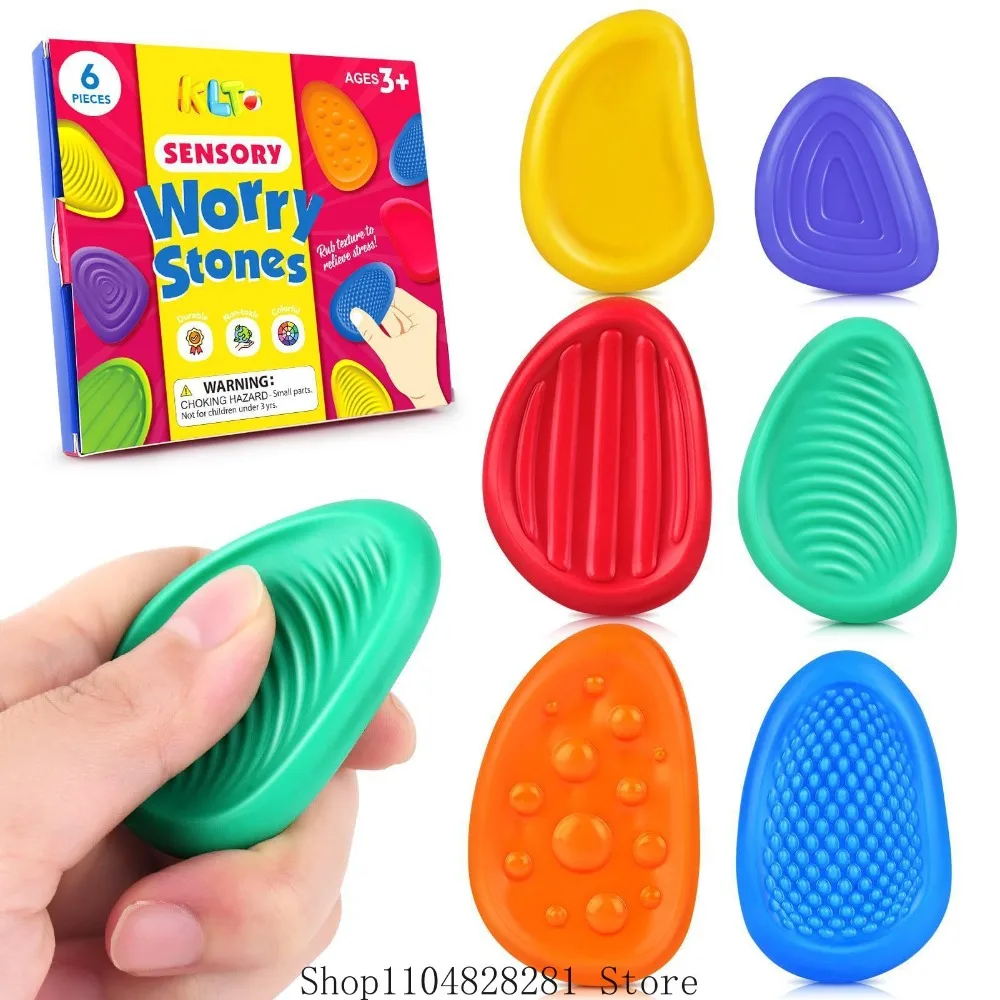 2025 Zappelspielzeug für Erwachsene, sensorischer Silikonstein, 6er-Pack, strukturiert, für Autismus, Kinder, beruhigendes Zappelspielzeug zum Stressabbau