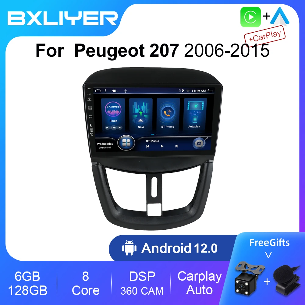 BXLIYER 8+256GB Android 12 Auto Car Radio For Peugeot 207 CC 2006 - 2015 Multimedia Video Player 2 Din GPS Navigation Carplay