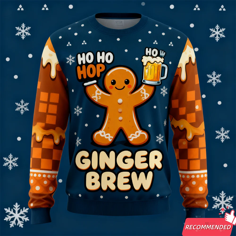 Suéter de Navidad feo con gráfico de cerveza divertida, sudaderas de hombre de jengibre a la moda para mujer, ropa de regalo de Navidad para niño, jersey Y2k Tops