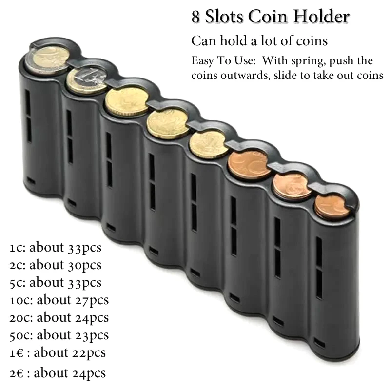 Creative Portable 8 Slots Euro Coin Storage Dispenser Euro Coin Holder Collector For Home Waiter Driver Coins Safe Piggy Bank