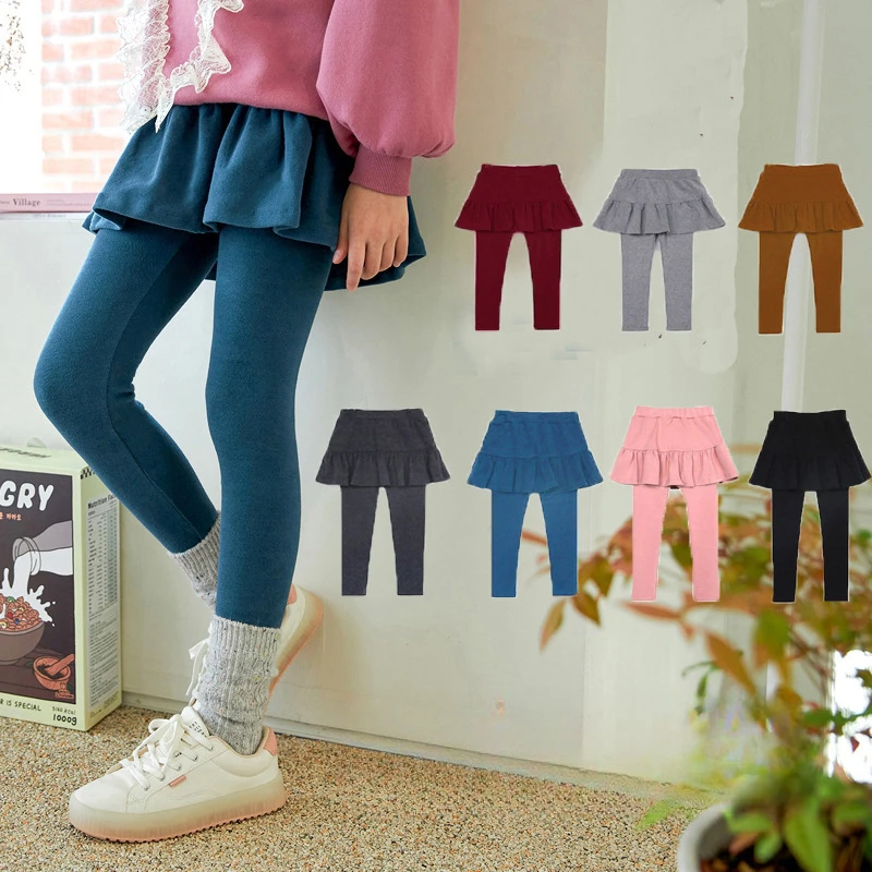 

Autumn Winter Girls Leggings Pleated Fashion Casual All-match Teen School Kids Tights False Two Piece Pants Skirt 12 13 14 Years