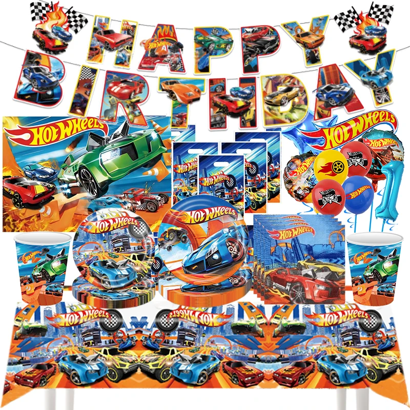 Hot Wheels Birthday Party Decoration Paper Tableware Balloons Kit Cups Plate Tablecloth for Kid Boy Baby Shower Supplies Globlos