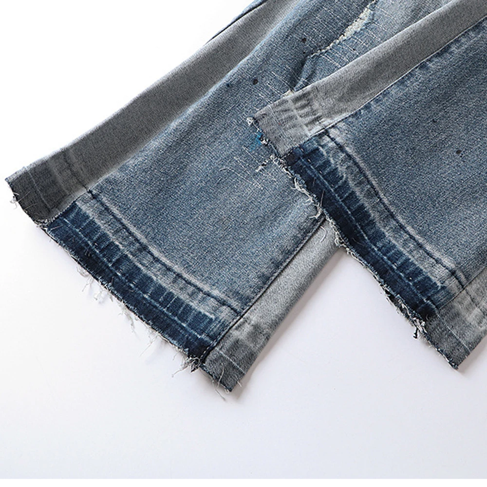 ملابس للرجال Y2k ملابس الشارع الشهير التصحيح العمل فضفاض بانت ممزق الدينيم الجينز عادية الهيب هوب الشارع نمط الرجعية المتعثرة متوهج الجينز #5