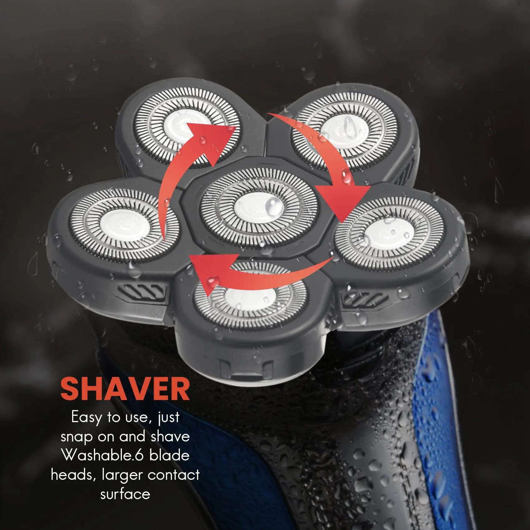 Men's Electric Shaver Heads Electric Razor Blade Replacement Head 6 Blades Head Shaver Replacement Bald Black