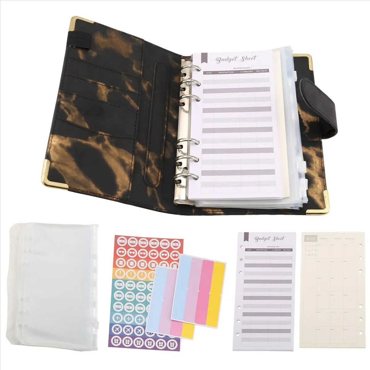 ABJS Budget Binder Money Saving Wallet for Cash Stuffing Money Organiser Binder Budget Book Planner Binder with LabelSticker