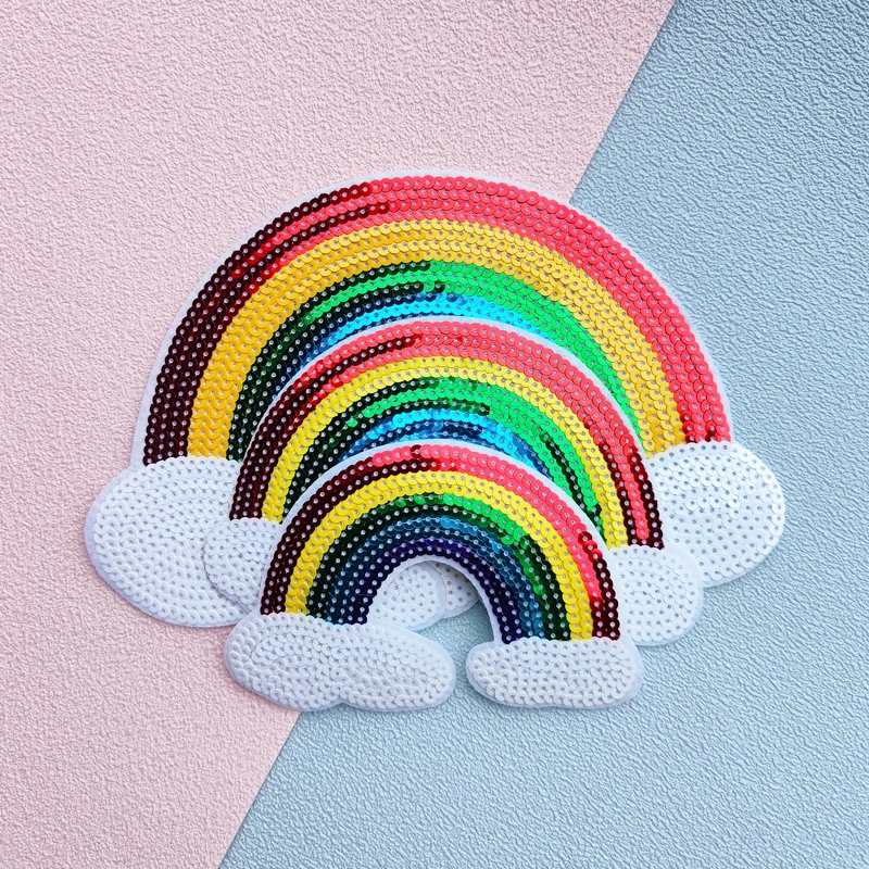 Sequin Rainbow Embroidery Patch, DIY Polyester Fiber, Ironing Sewing, Clothing Accessories, Fabric Patch, Holiday Party