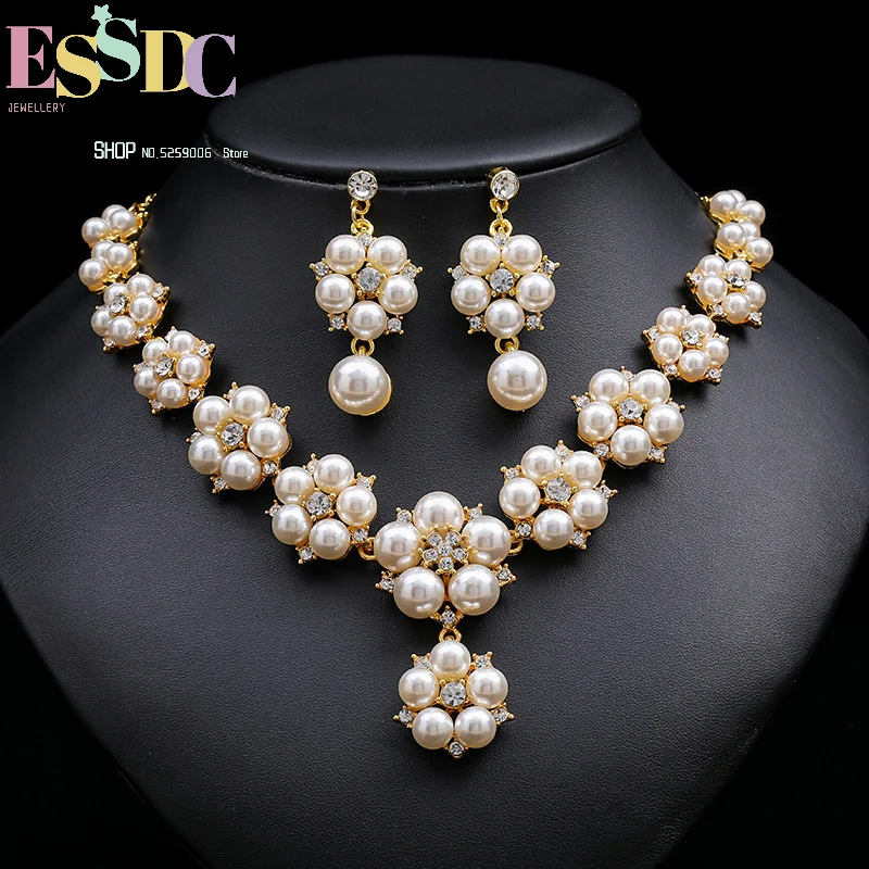 Natural pearl necklace and earrings two-piece set bridal retro high-end design jewelry banquet accessories anniversary gifts