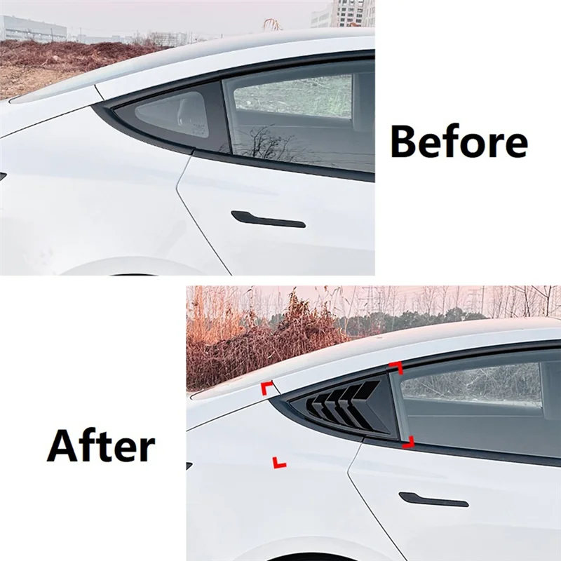 

Rear Car Window Shutter Cover For Tesla Model 3 Highland 2024 Louver Side Vent Trim Triangle Replacement Accessories , Black