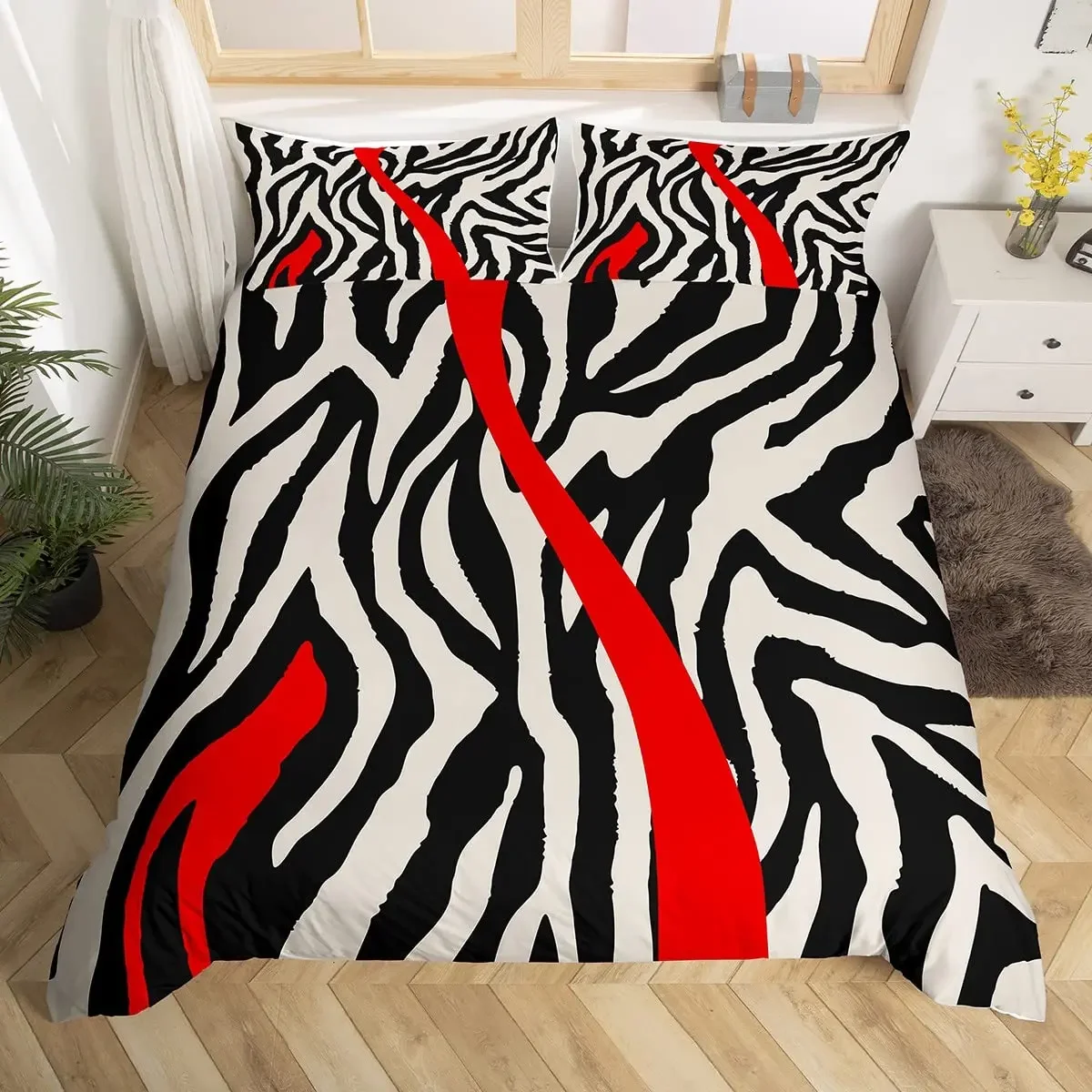 Zebra Pattern Duvet Cover Set King Size Abstract Stripe Animal Skin Bedding Set Geometric Lines Modern Polyester Comforter Cover