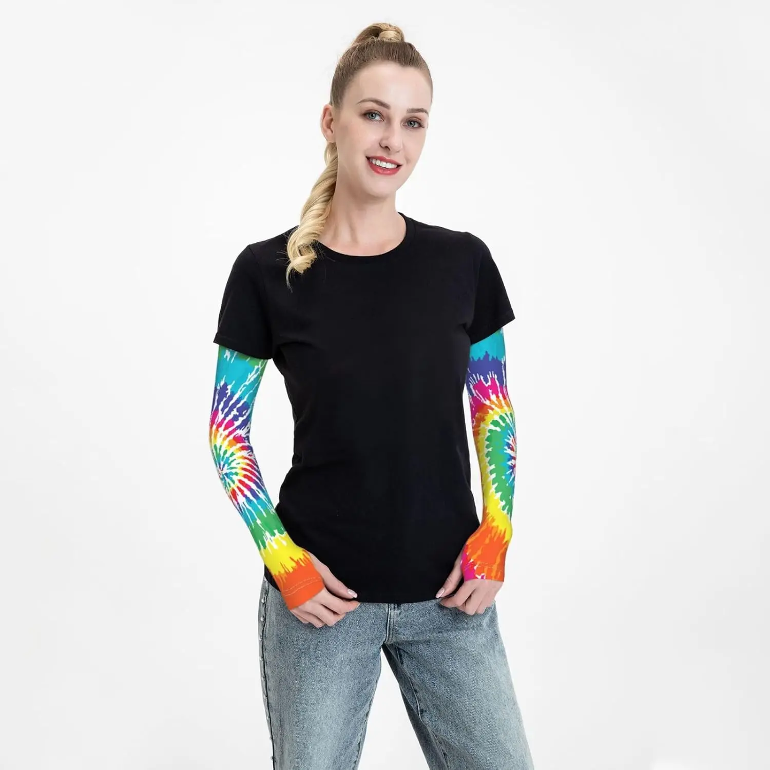 ปลอกแขนมัดย้อมสีป้องกันรังสียูวี Sun Unisex Sport Ice Silk Sleeves