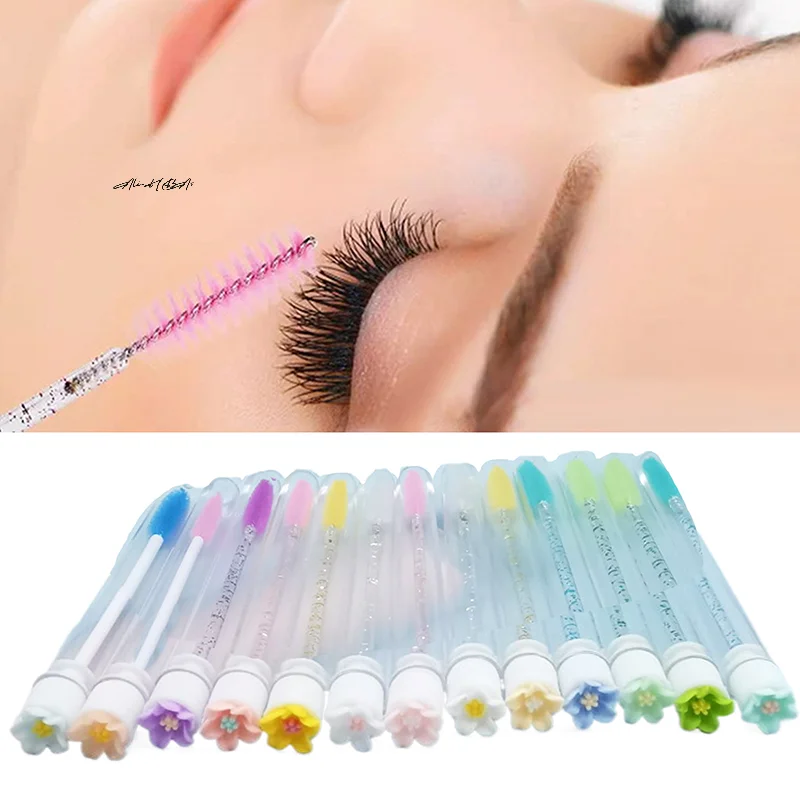 1PCS Eyelash Brush Tube With Flower Handle Lash Extension Makeup Brush Dustproof Eyebrow Comb Beauty Tools